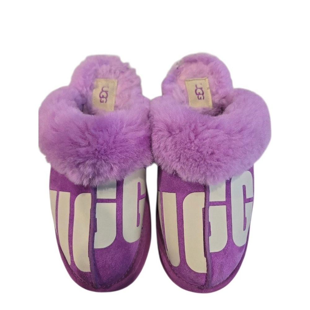 UGG DISQUETTE CHOPD PLATFORM SLIDE SLIPPERS. SIZE 8. PURPLE.